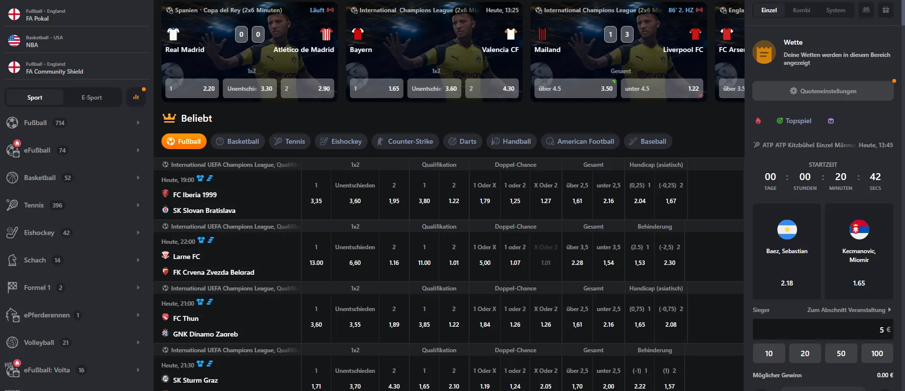 Sportwetten mit Live-Quoten und Wettschein im CosmicSlotz Casino