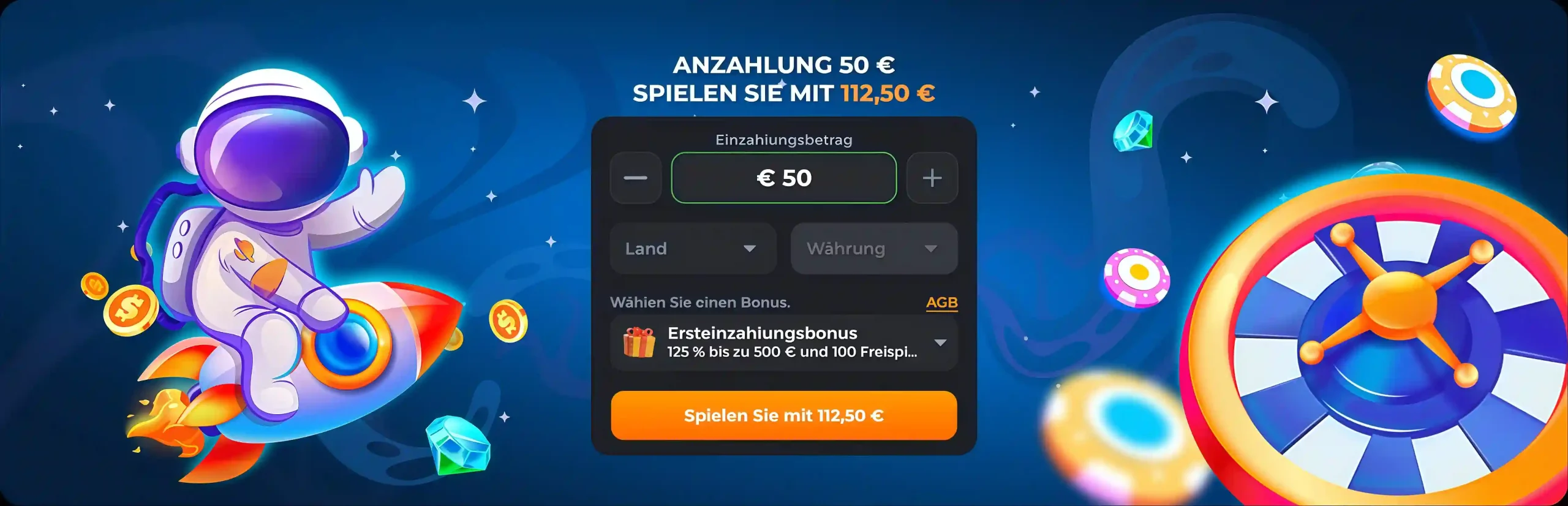 CosmicSlotz Casino Willkommensbonus auf dem Desktop